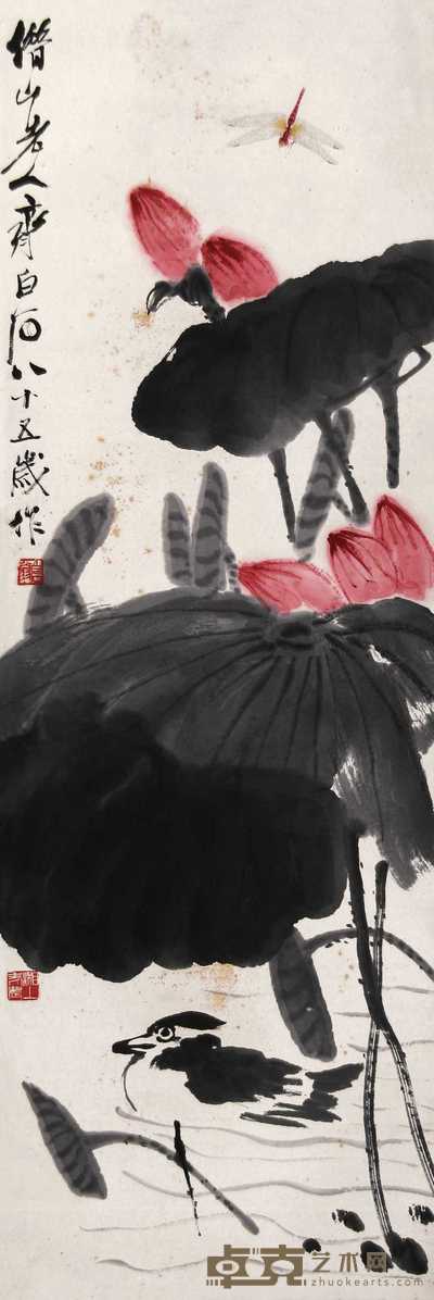 齐白石 荷花鸳鸯 立轴 103.6×35cm